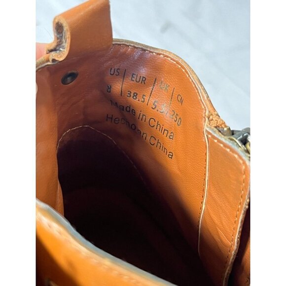 GAP Womens Woven Leather Ankle Bootie 8 British Tan Stacked Mid Heel Boho - Picture 5 of 12